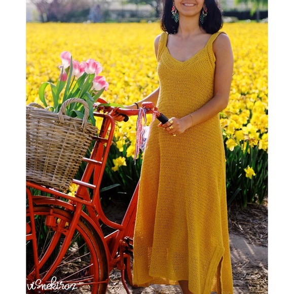 Zara crochet knit midi dress yellow - Picture 2 of 8